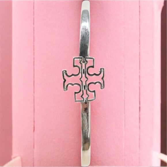 Tory Burch Crystal Hex Pave Frozen Logo Cuff Bracelet - Cuff  Tory Burch Silver Logo Cuff
